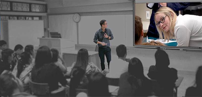 Professor showing classroom video